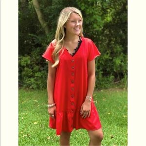 Ruffled Hem Button Up Shift Dress